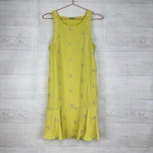 Anthropologie Leifnotes Shift Dress Size 2 Neon Yellow Sleeveless Ruffle Sequin